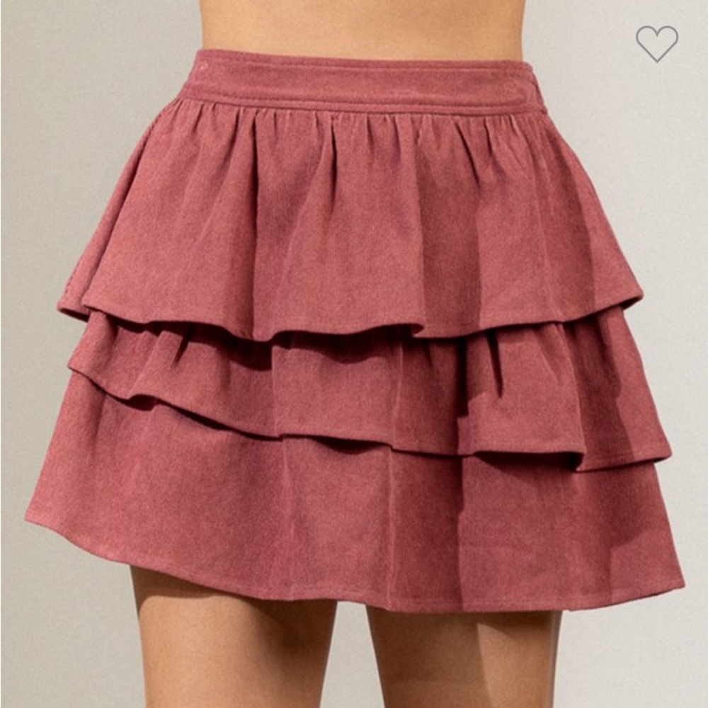 Mauve Womens 3 Tier Ruffle Corded Skirt